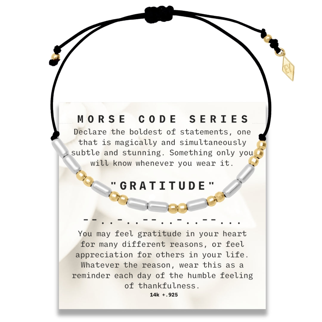 Morse Code Cord Bracelet 14K + Sterling: Gratitude