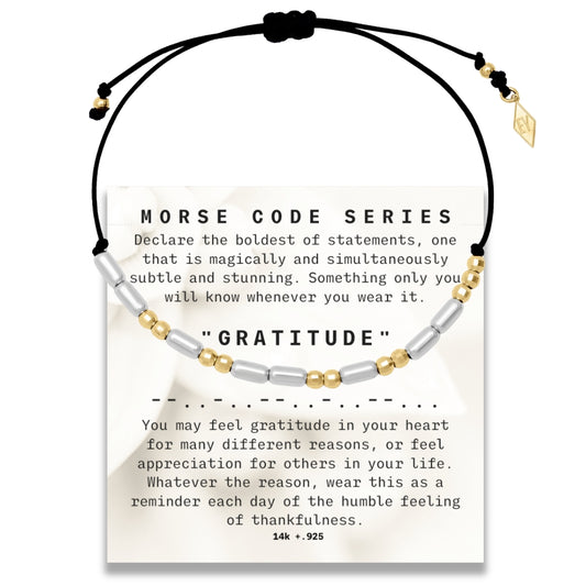 Morse Code Cord Bracelet 14K + Sterling: Gratitude
