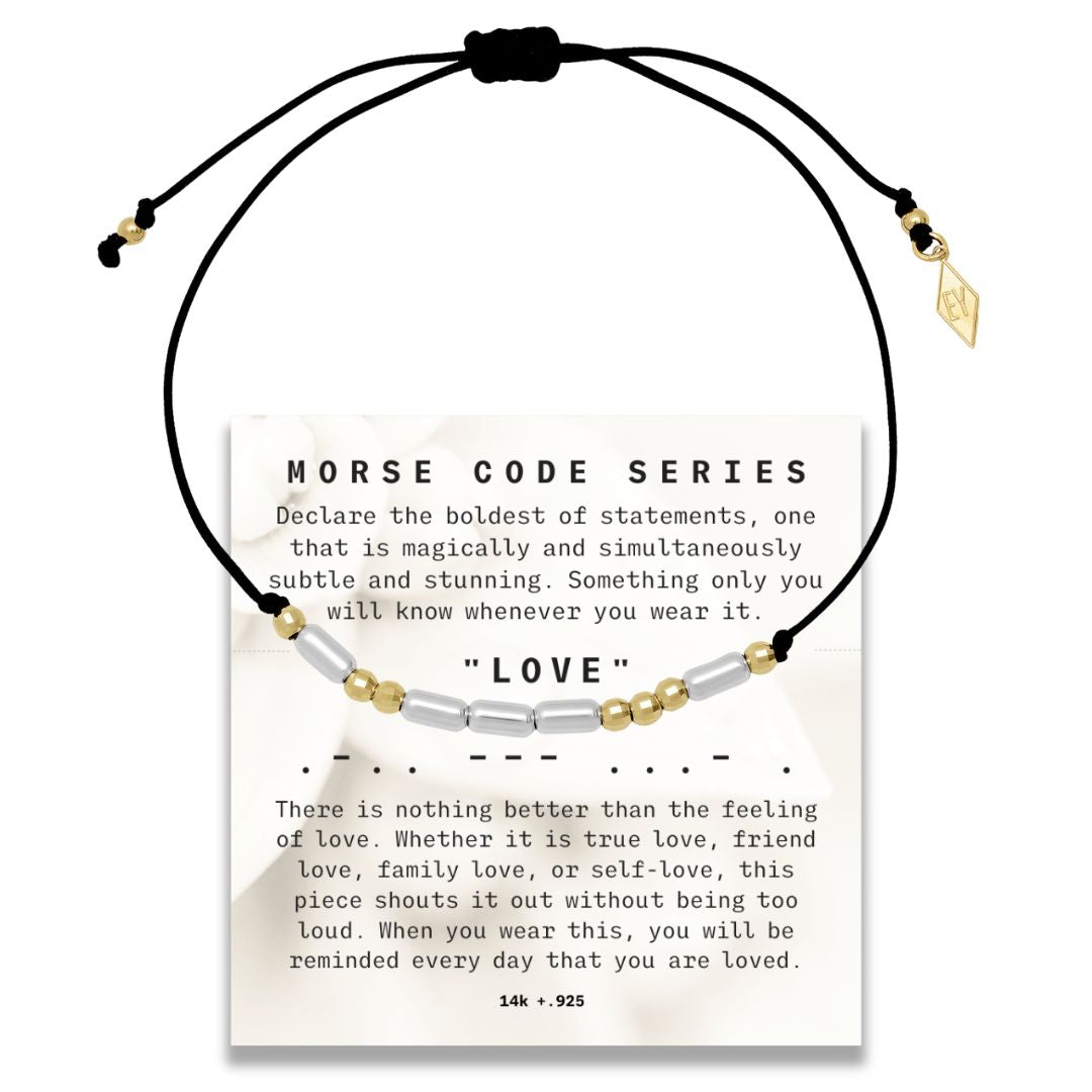 "Morse Code" Series LOVE Bracelet on Adjustable Macrame Cord