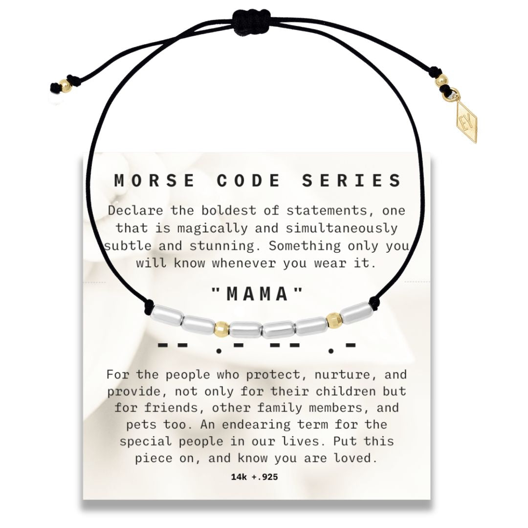 Morse Code Cord Bracelet 14K + Sterling: Mama