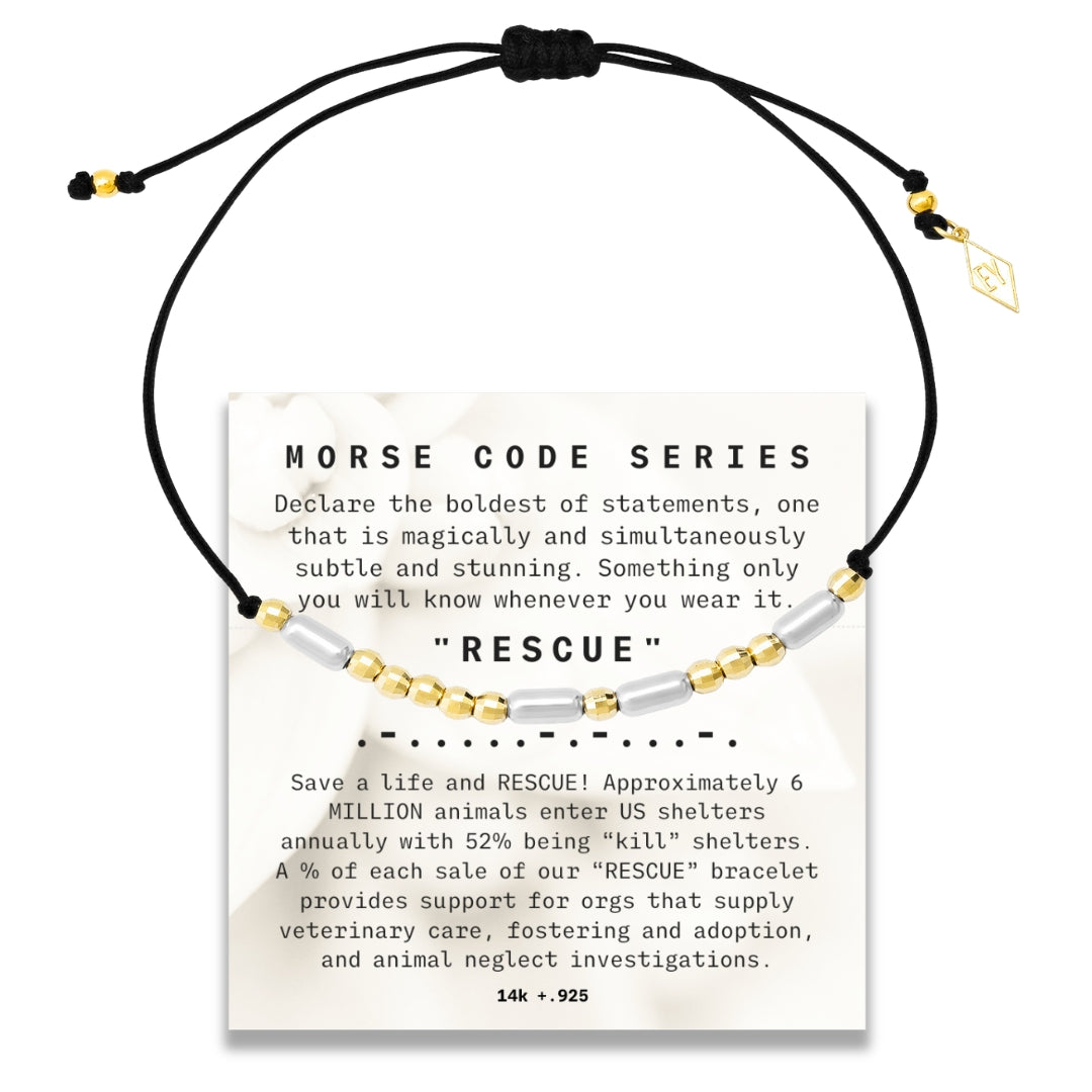Morse Code Chain Bracelet 14K + Sterling: Rescue