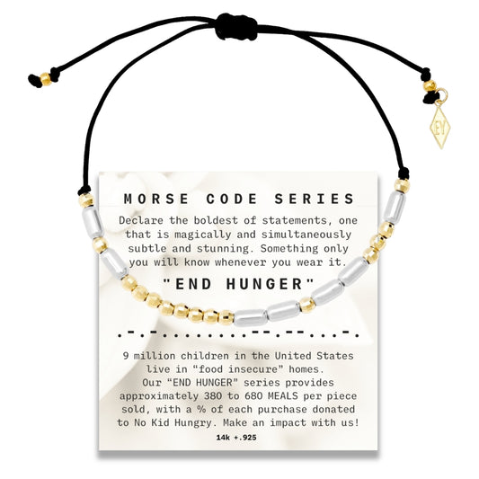 Morse Code Cord Bracelet 14K + Sterling: End Hunger