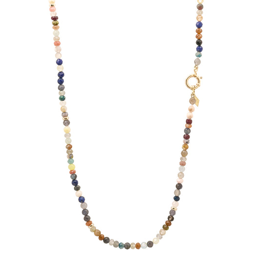 32" Long Beaded Rondelle Necklace: Mixed Gems