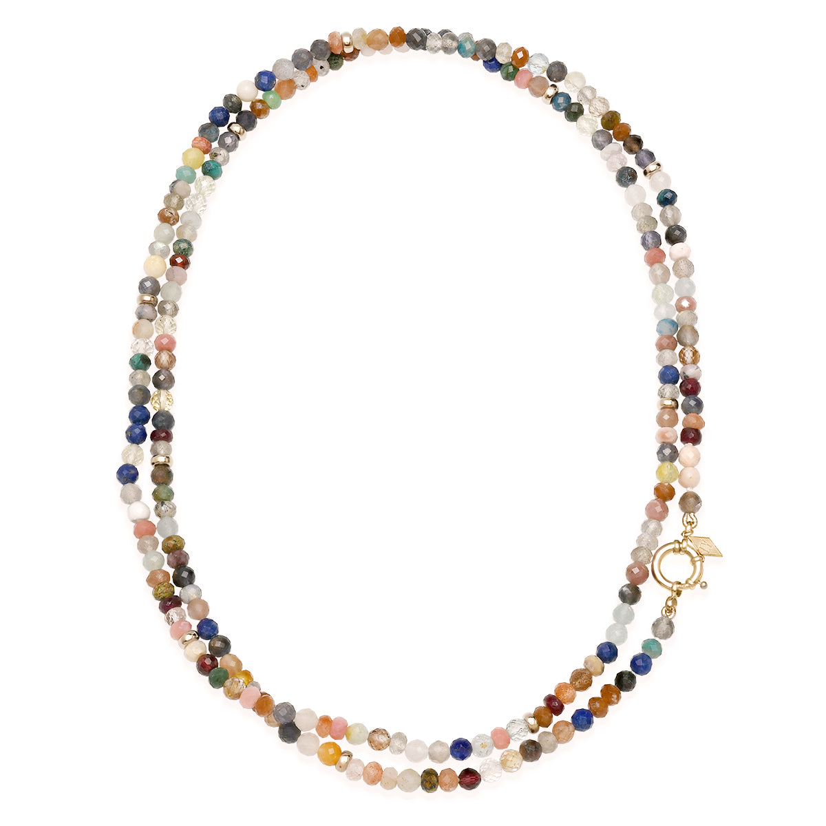 32" Long Beaded Rondelle Necklace: Mixed Gems