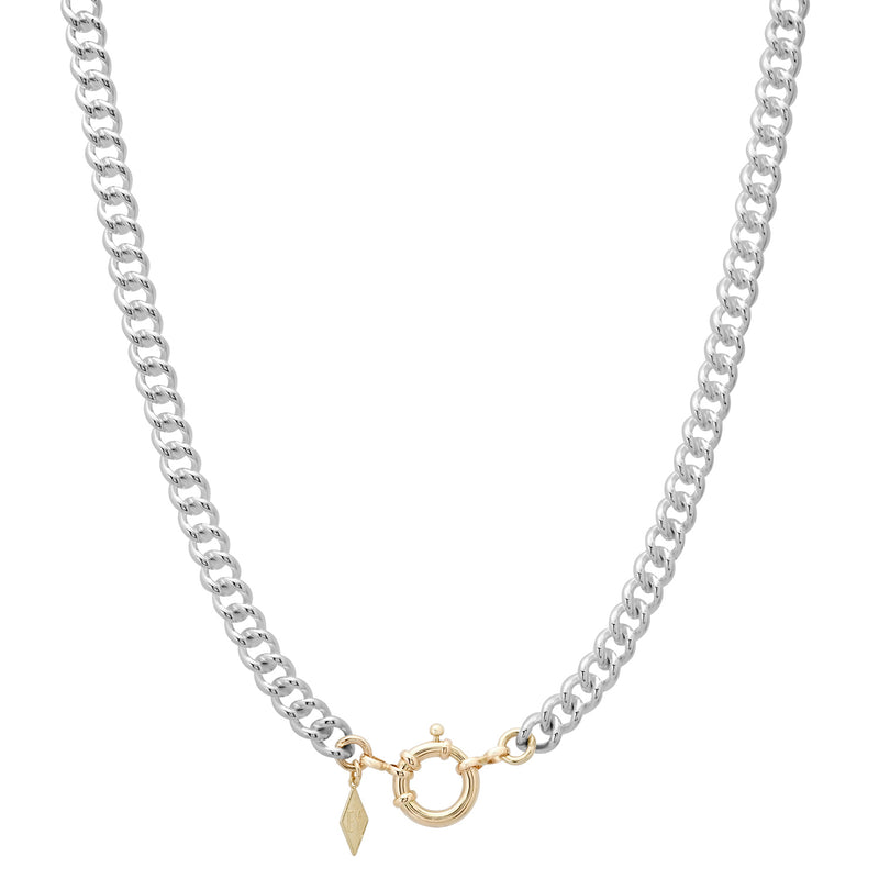 Sterling Silver "Heavy Metal" Curb Chain necklace with 14K Gold Fancy Sailor Lock