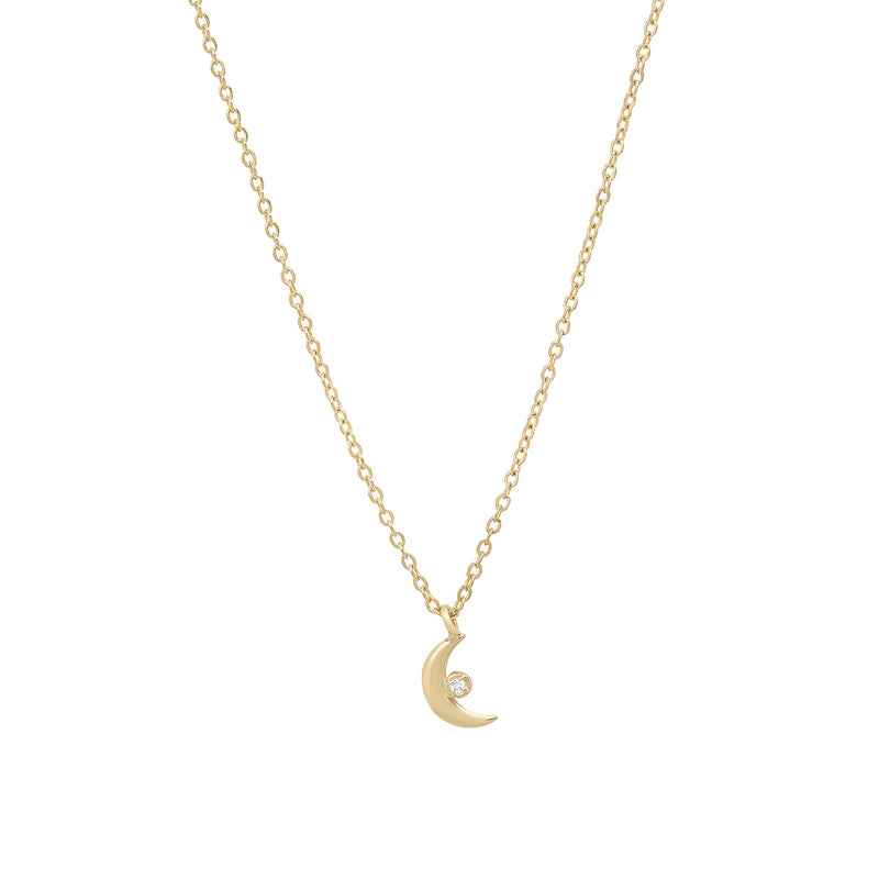 "Celestial" 14K Gold Tiny Moon Pendant with Diamond