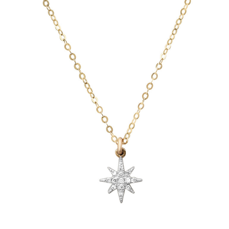 14K Medium Diamond North Star Pendant Necklace