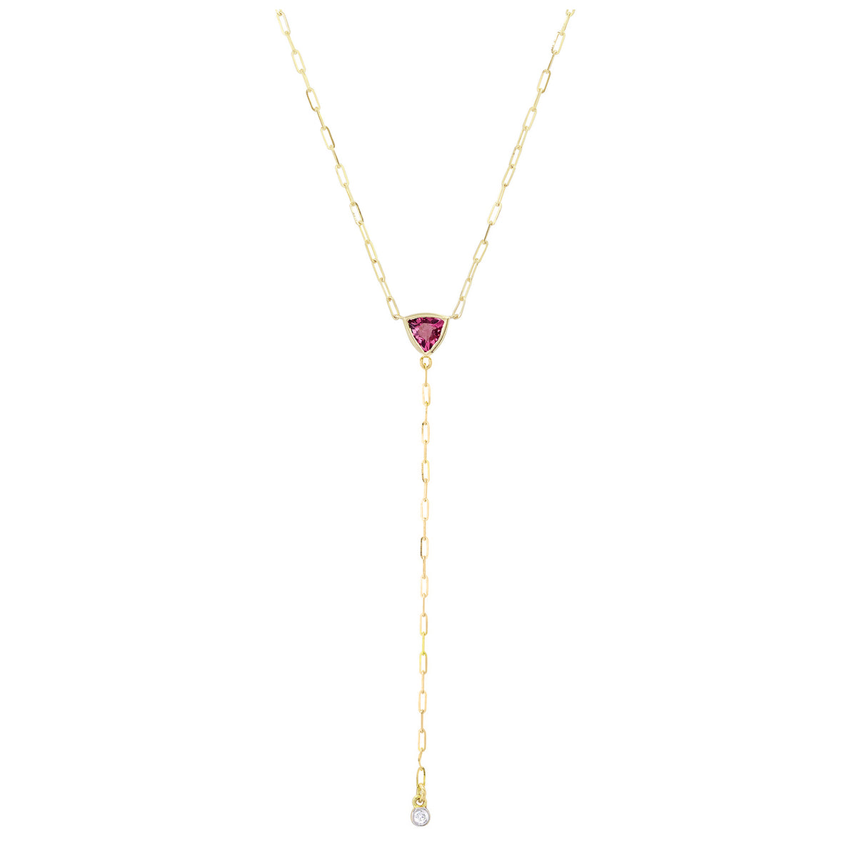 KNIFE EDGE Gemstone Necklace: Y Neck Drop with Pink Tourmaline