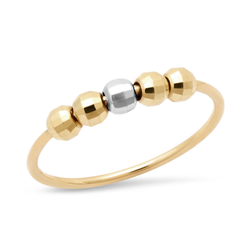 Skinny 14k Yellow Gold & White Gold Moveable Bead Stack Ring