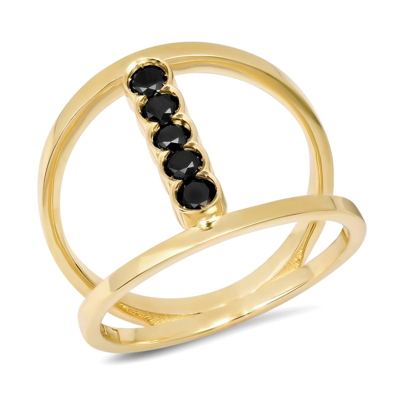 Vertical Round Ring with Black Diamonds