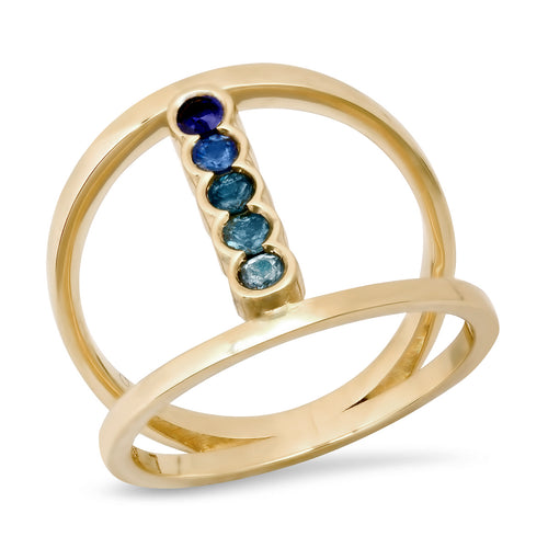 Vertical Round Ring with Shades of Blue Gemstones