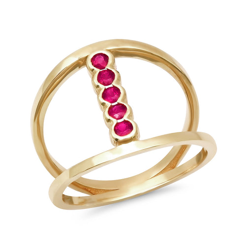 Vertical Round Ring with Rubies