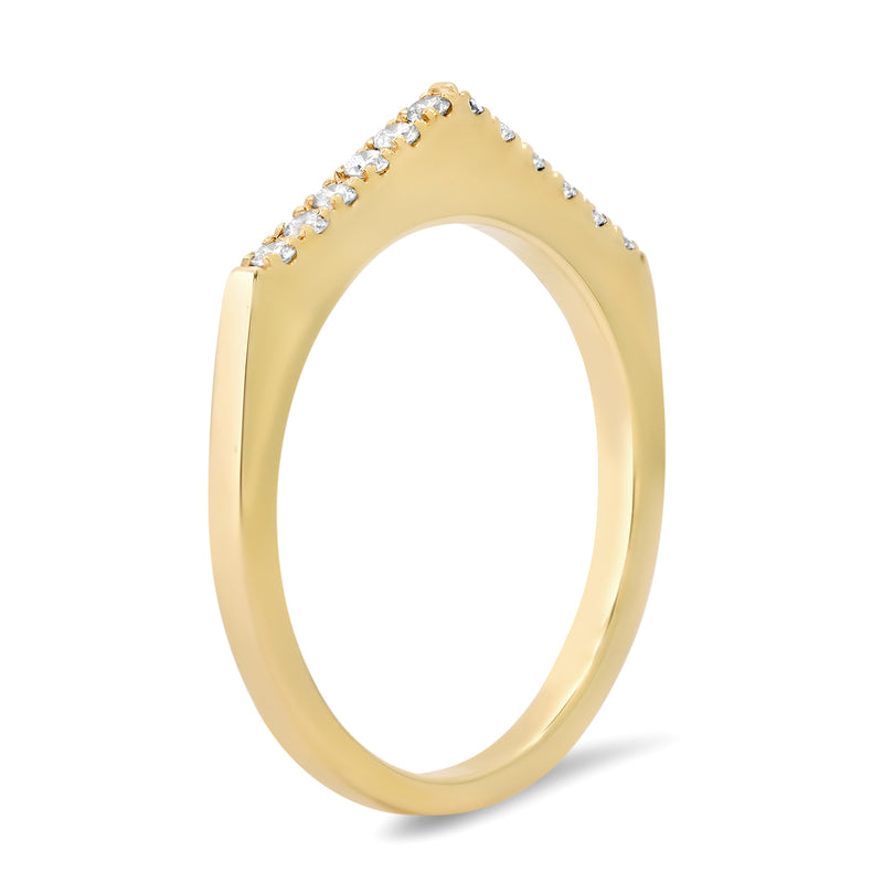 14K Yellow Stackable Pave "Point" Ring with Diamonds