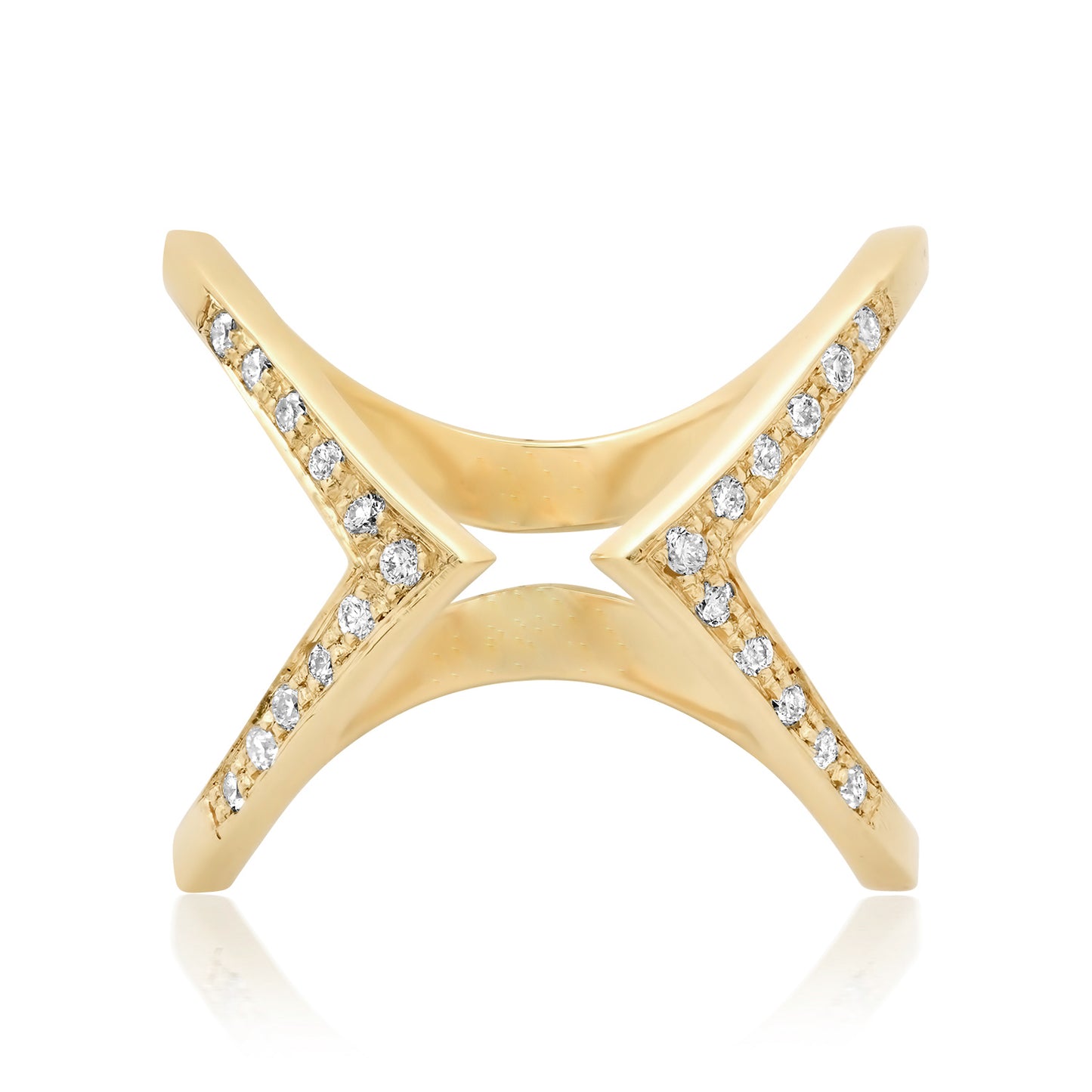 14K Yellow Pave Double Open "V" Ring with Diamonds