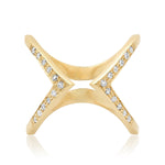 14K Yellow Pave Double Open "V" Ring with Diamonds