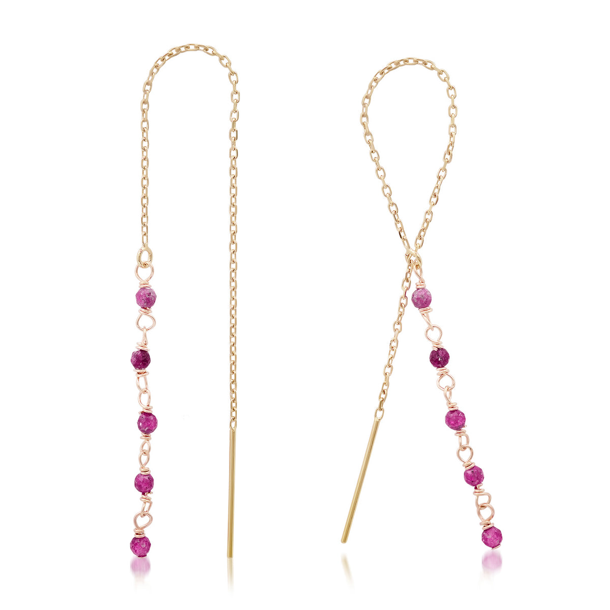 14K Yellow Gold Threader Earrings with Pearl or Rubies