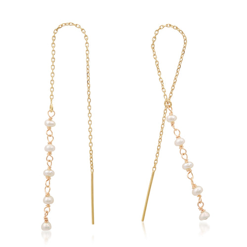 14K Yellow Gold Threader Earrings with Pearl or Rubies