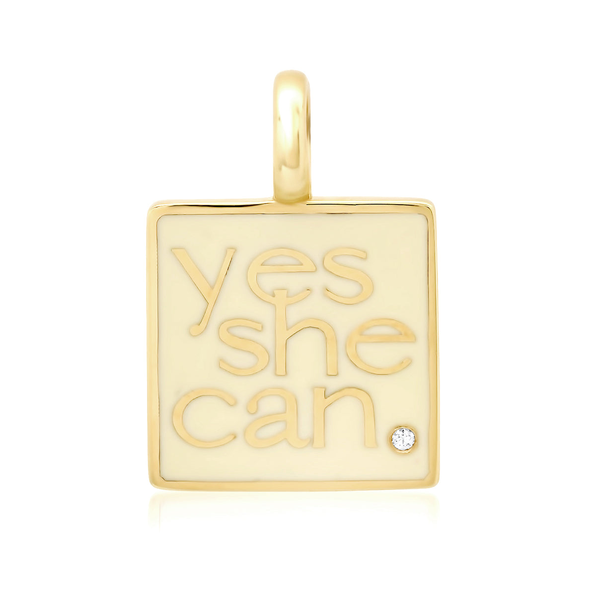 "Yes She Can" 14k Gold Enameled Pendant with Diamond