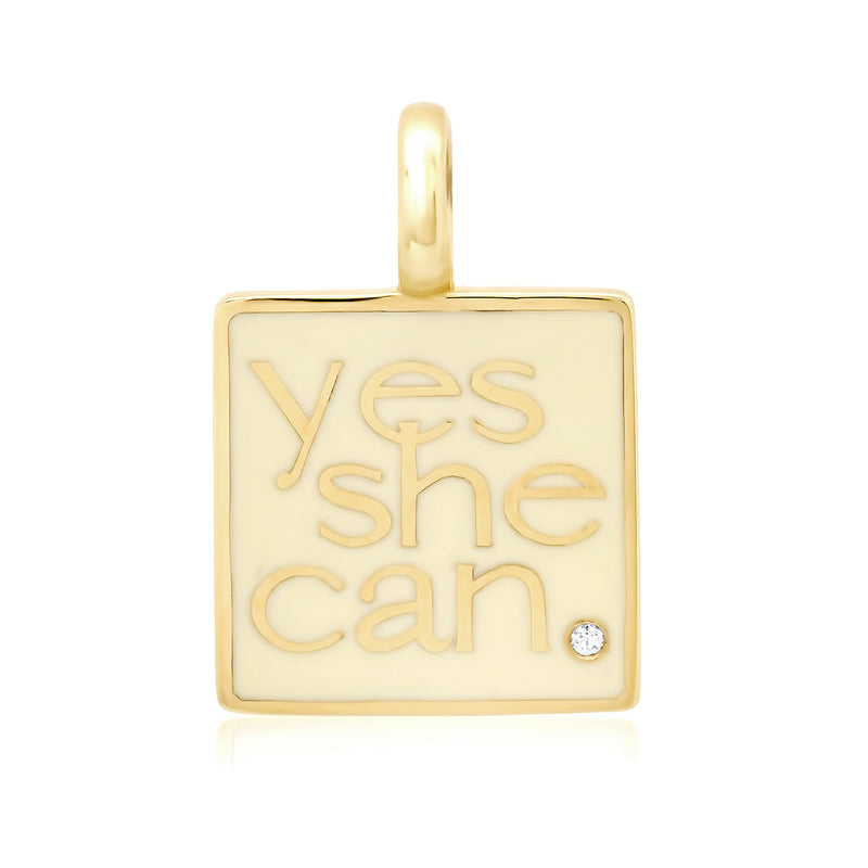 "Yes She Can" 14k Gold Enameled Pendant with Diamond