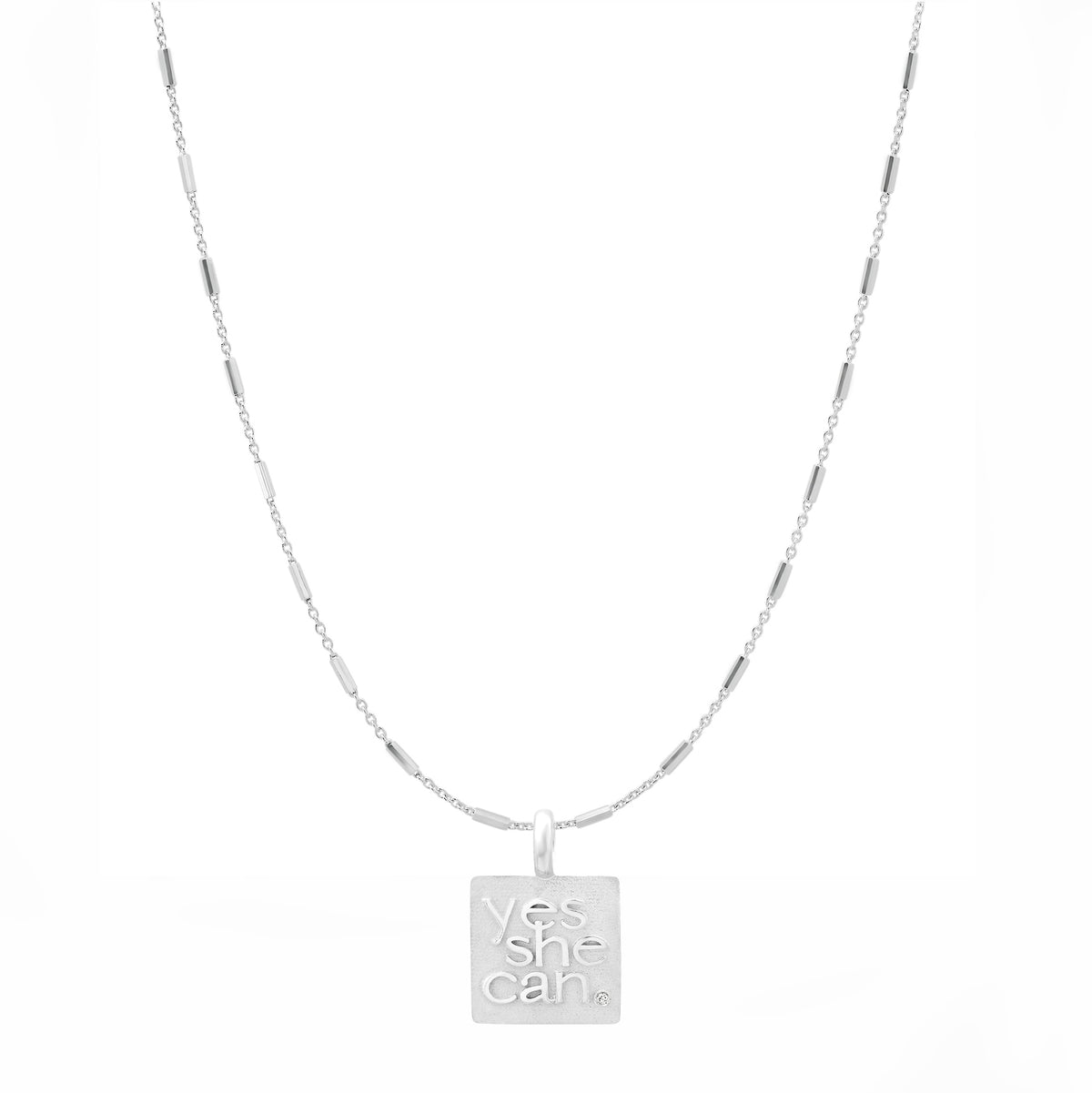 "Yes She Can" Sterling Pendant with Diamond on Chain