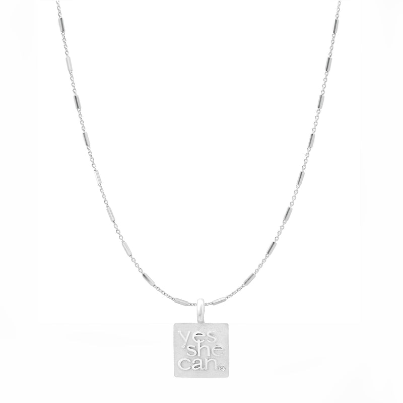 "Yes She Can" Sterling Pendant with Diamond on Chain