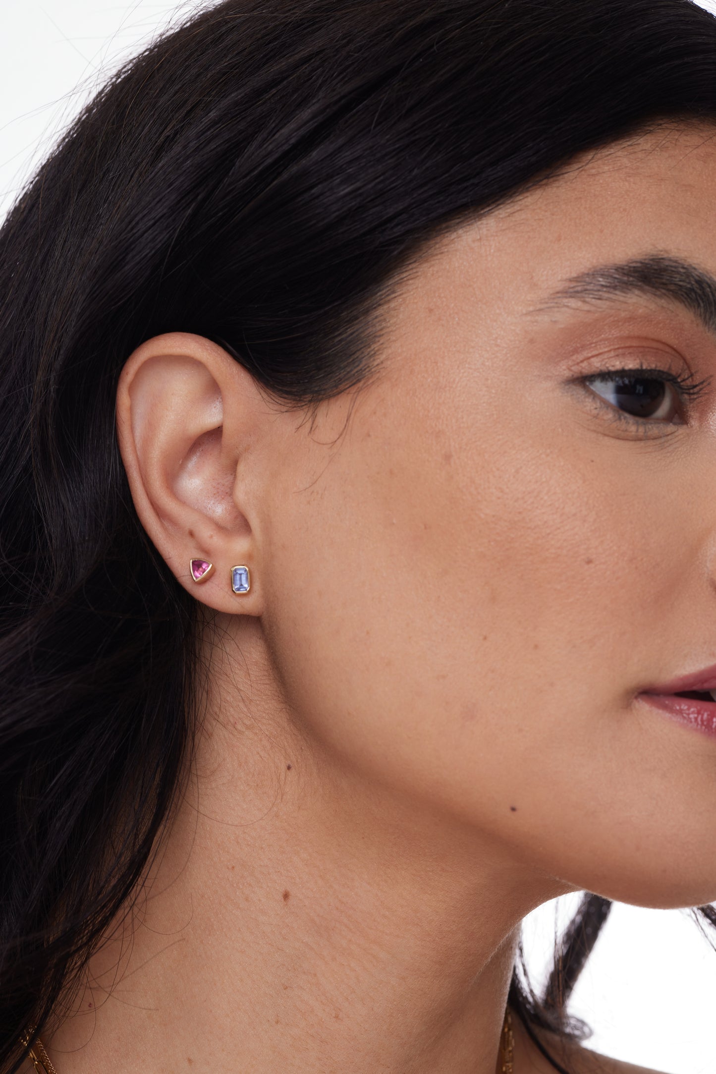 14K Knife Edge Gemstone stud Earrings - Pink Tourmaline