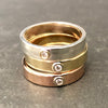 Sterling Silver with 14K Gold "Liquid Metal" narrow Hammered Band with Diamond