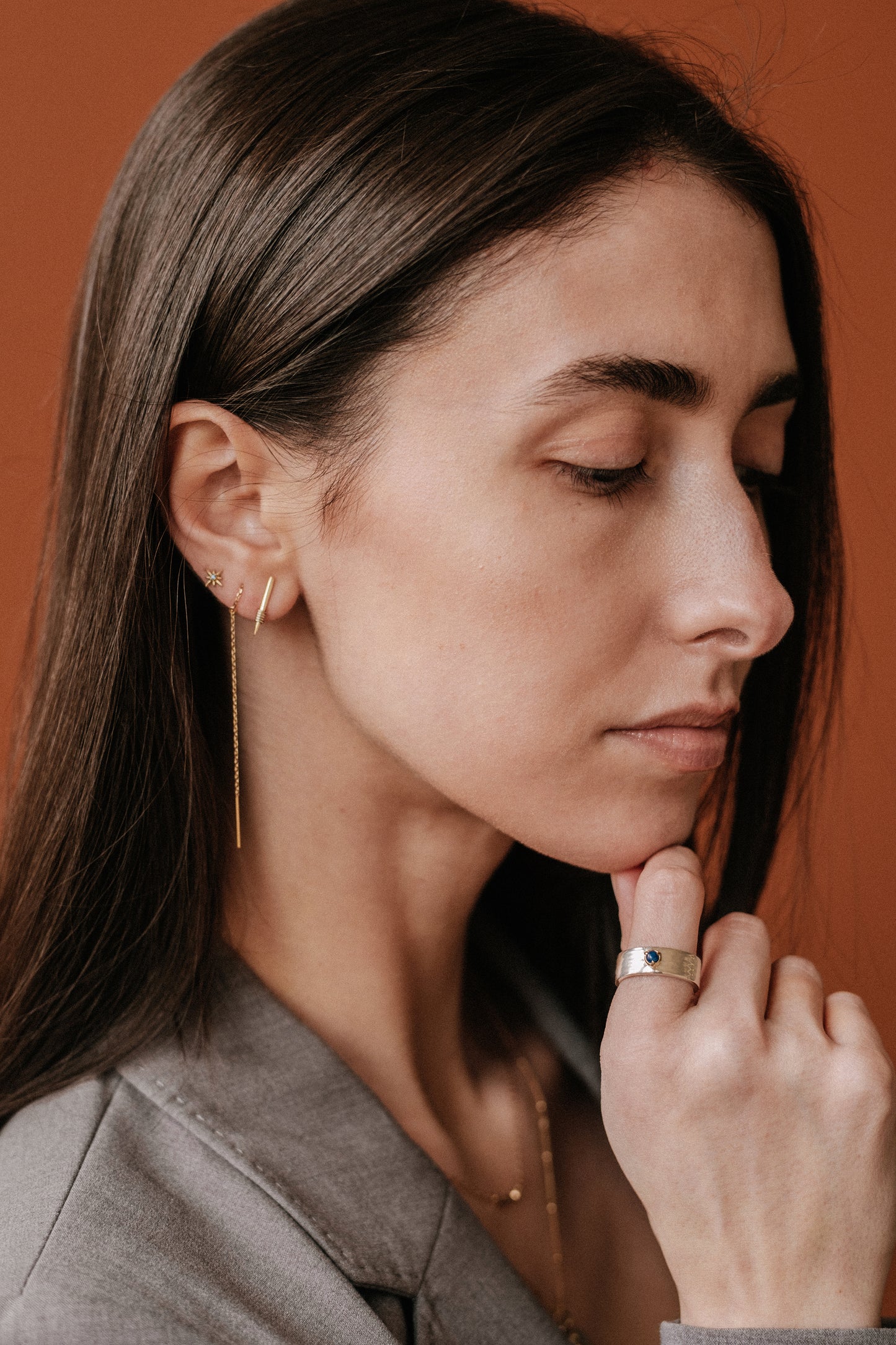 14K Yellow or White Gold Loop Threader Earrings
