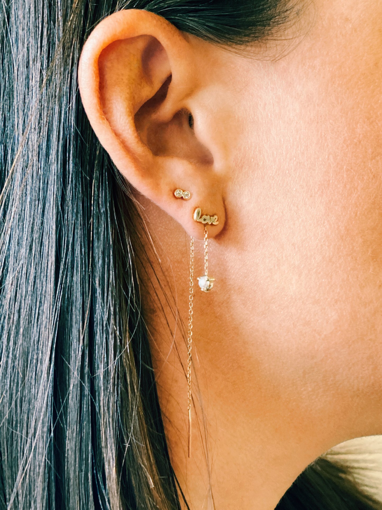 14K Yellow or White Gold Petite Double Bezel Diamond Stud Earrings
