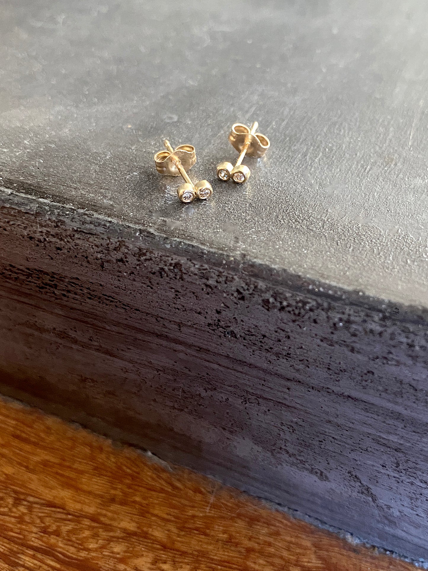 14K Yellow or White Gold Petite Double Bezel Diamond Stud Earrings