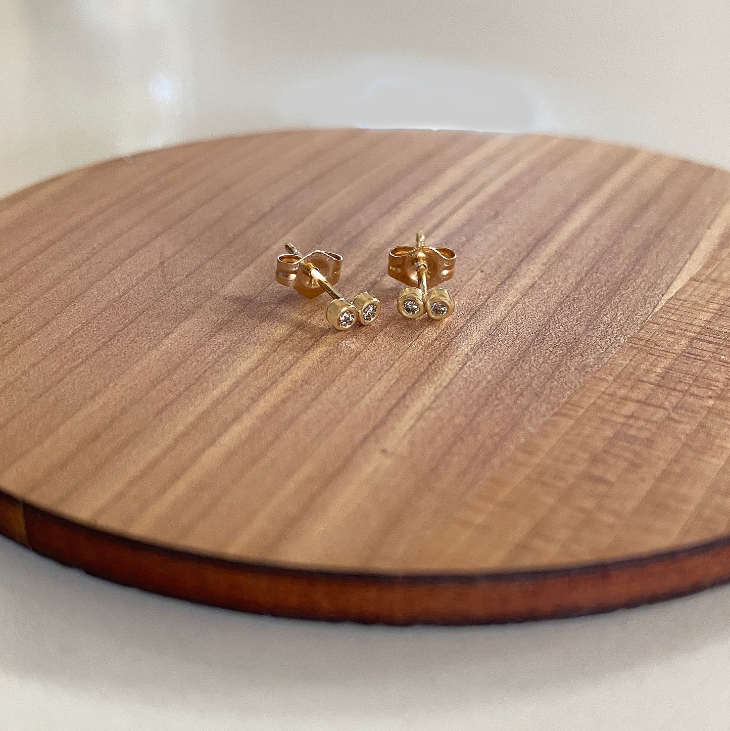 14K Yellow or White Gold Petite Double Bezel Diamond Stud Earrings