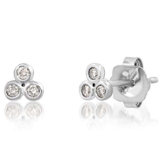 14K White or Rose Gold Petite Triple Bezel Diamond Stud Earrings