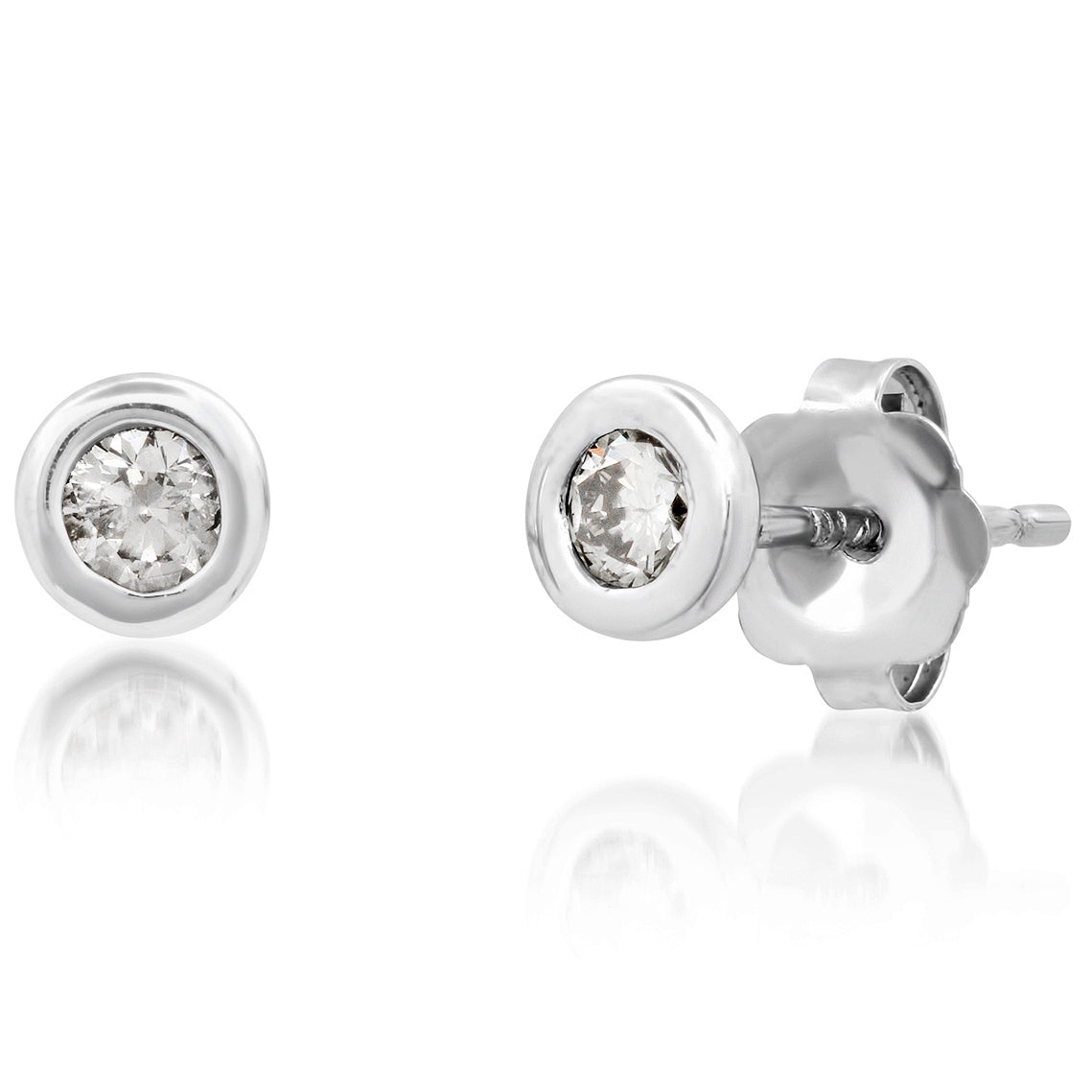 14K Yellow or White Gold Diamond Bezel Stud Earring