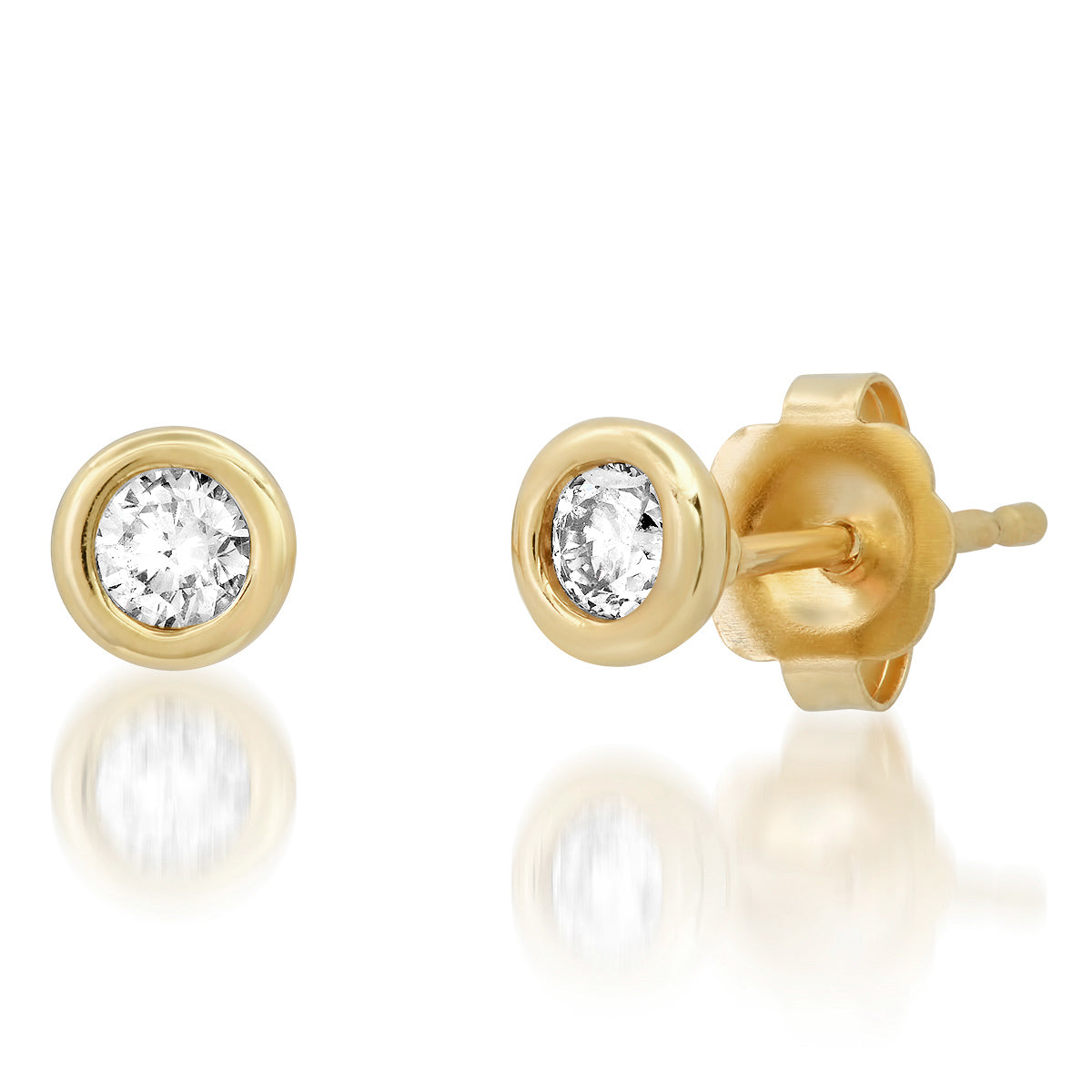 14K Yellow or White Gold Single Bezel Diamond Stud Earrings