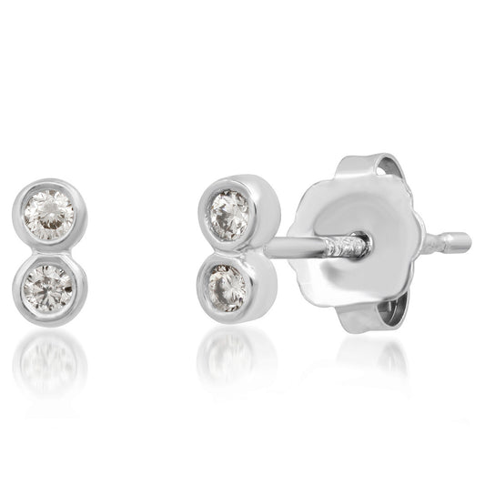 14K Yellow or White Gold Petite Double Bezel Diamond Stud Earrings