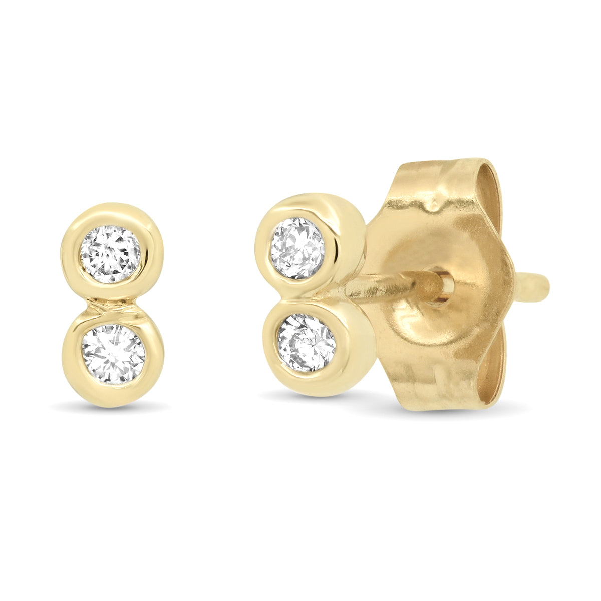 14K Yellow or White Gold Petite Double Bezel Diamond Stud Earrings