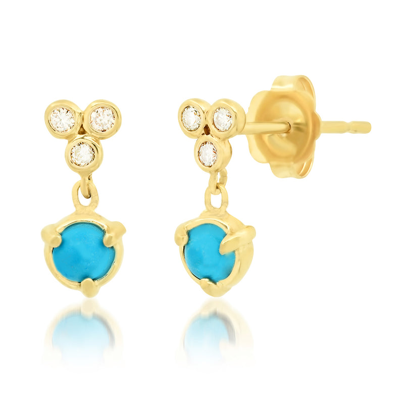 "Claw" Bezel Drop 14k Gold and Diamond Stud Earring with Gemstones