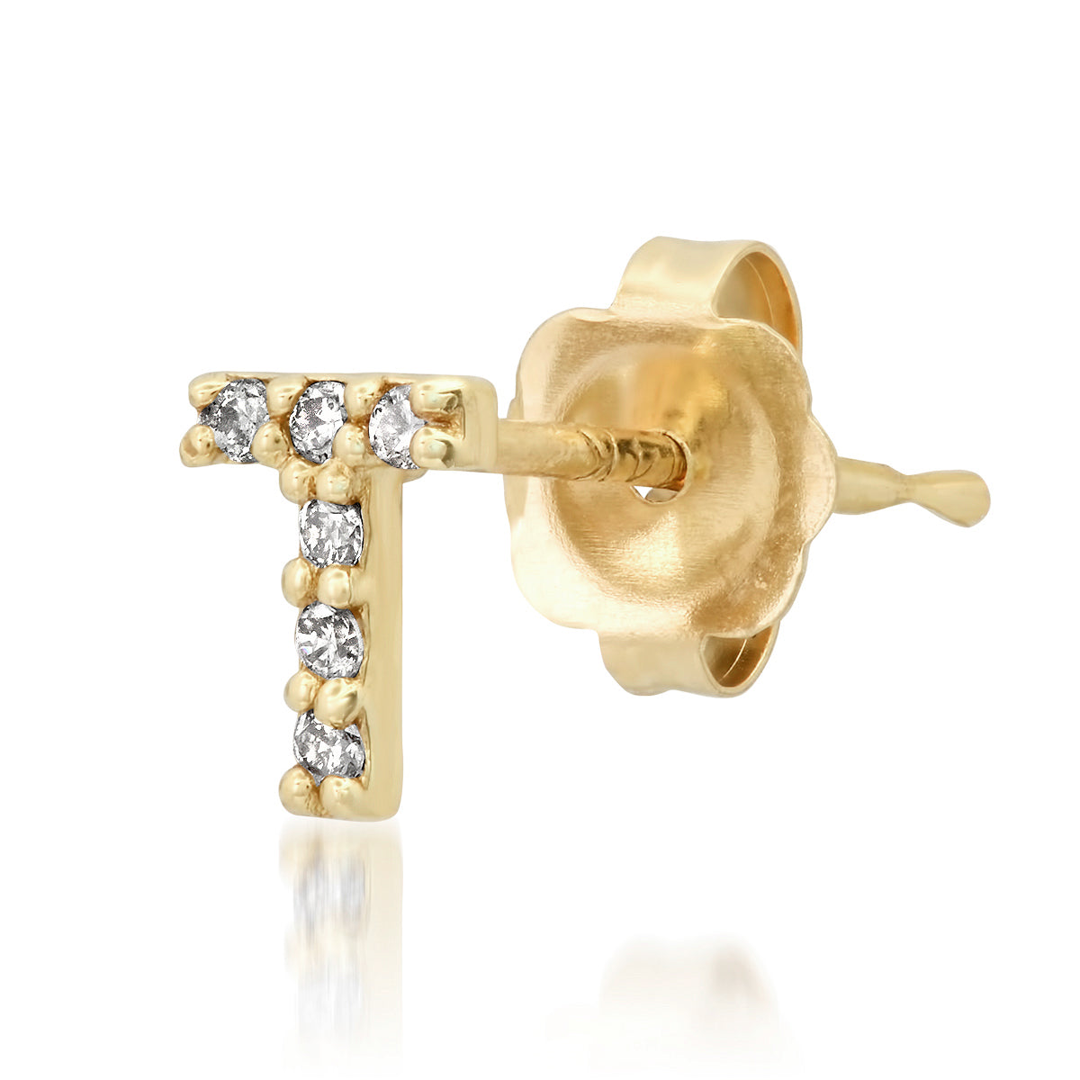 Pave Diamond SINGLE 14K Gold Mini Initial STUD