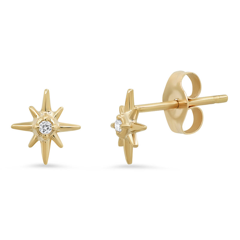 "Celestial" 14K Gold Tiny North Star Stud Earrings with Diamonds or Rubies