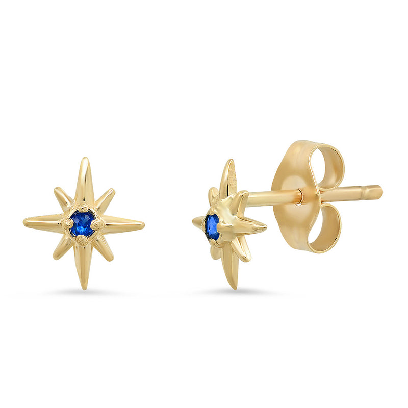 "Celestial" 14K Gold Mini North Star Stud Earrings with Sapphires