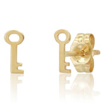 14K Gold TINY Key Stud Earrings