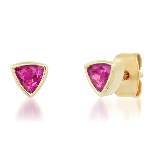 14K Knife Edge Gemstone stud Earrings - Pink Tourmaline