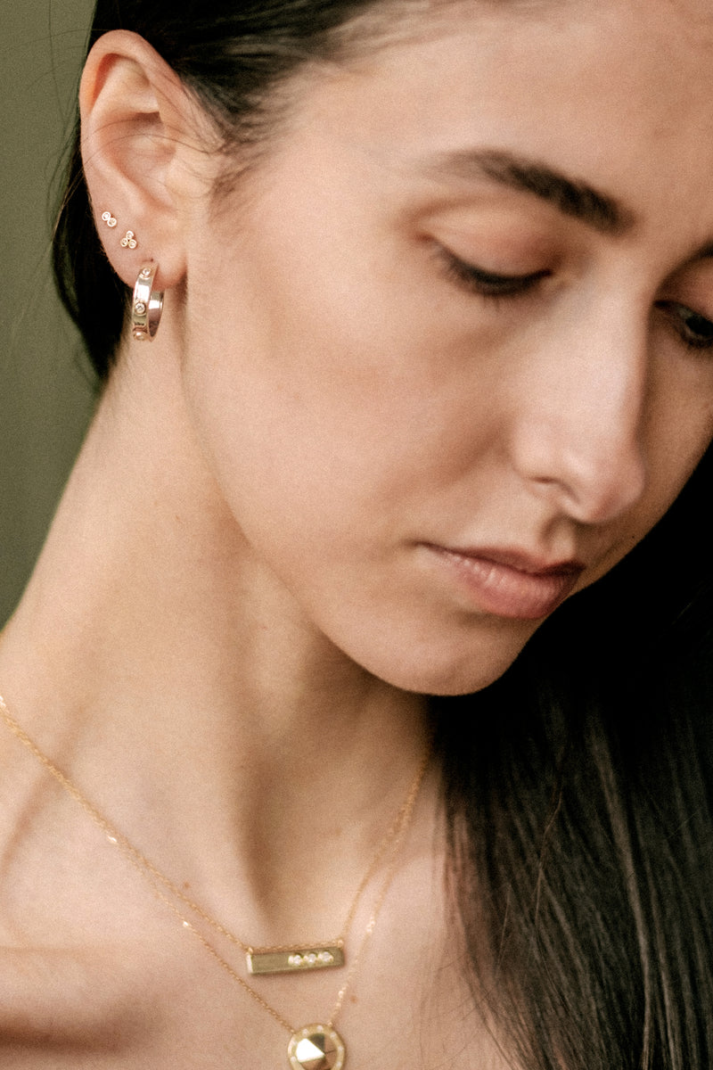 14K Yellow, White or Rose Gold Petite Triple Bezel Diamond Stud Earrings