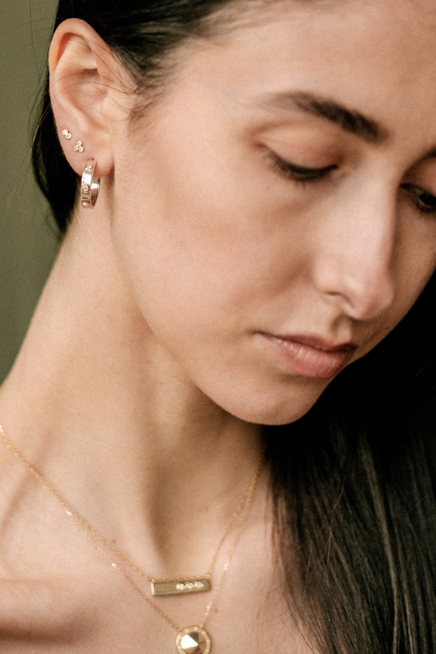 14K Yellow or White Gold Petite Double Bezel Diamond Stud Earrings