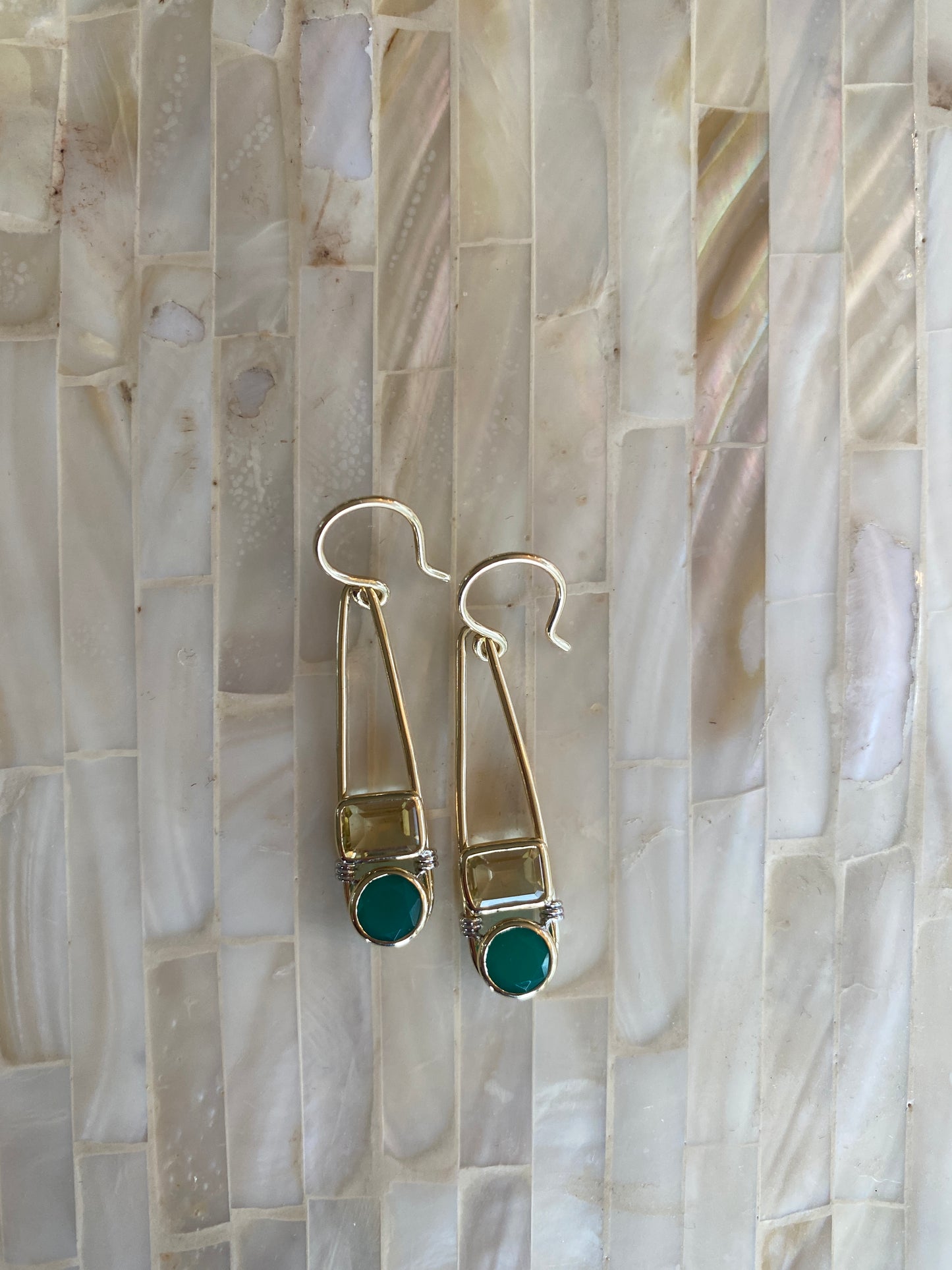 The "Candy Rush" 14k Gold Double Gem Linear Earring