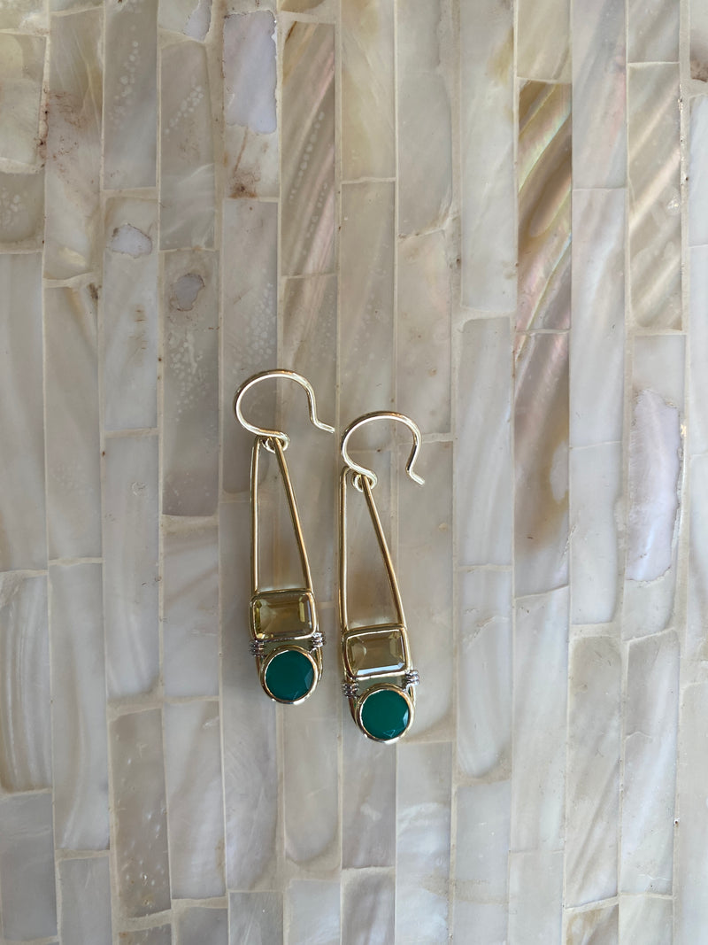 The "Candy Rush" 14k Gold Double Gem Linear Earring