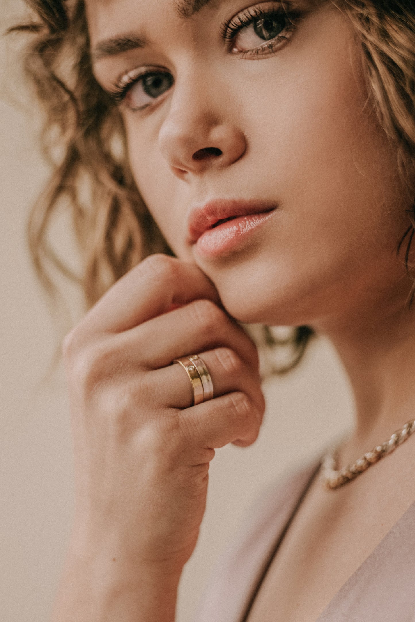 "Liquid Metal" 14K Gold narrow Hammered Band with Diamond