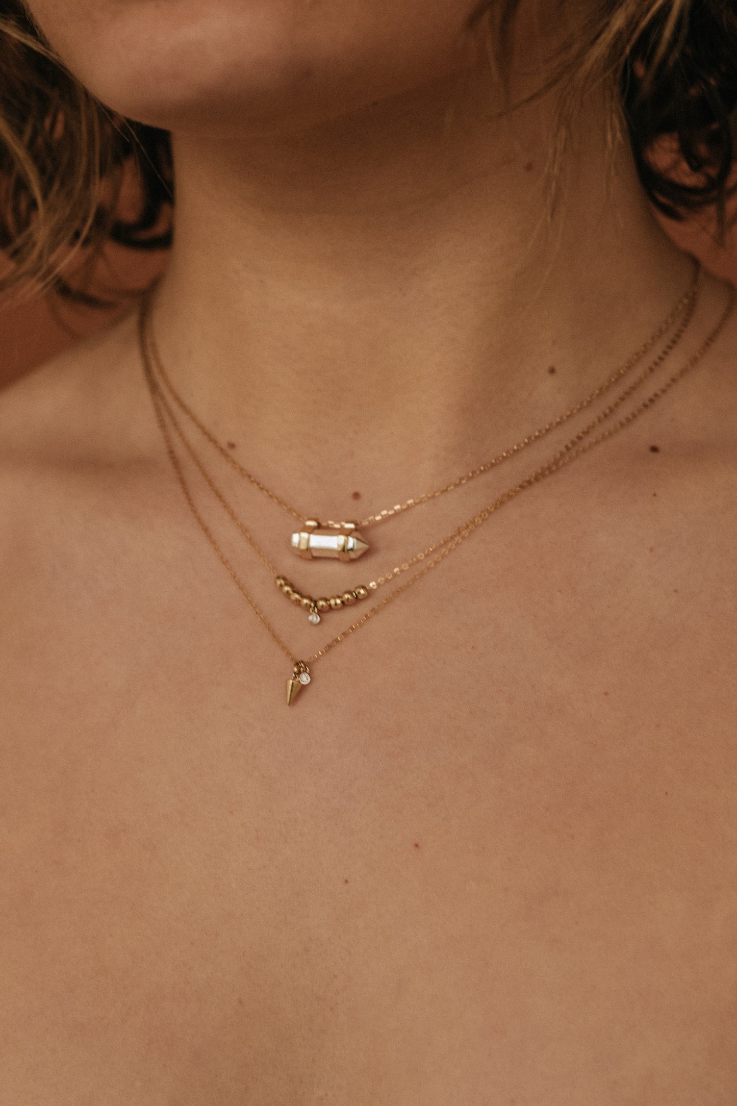 Moveable Beaded Diamond Drop Necklace - 14K Yellow or White Gold