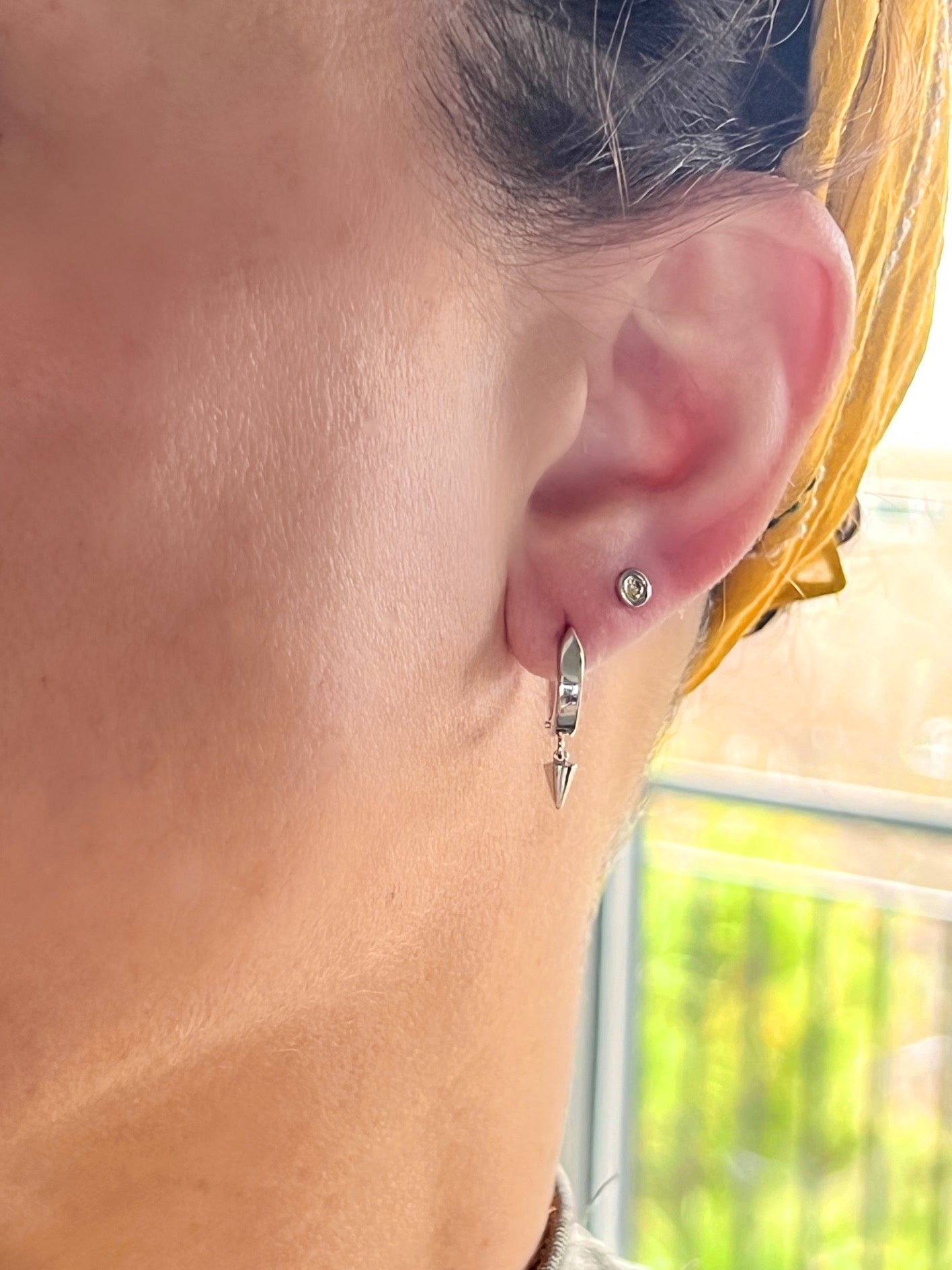 14K Yellow or White Gold Diamond Bezel Stud Earring