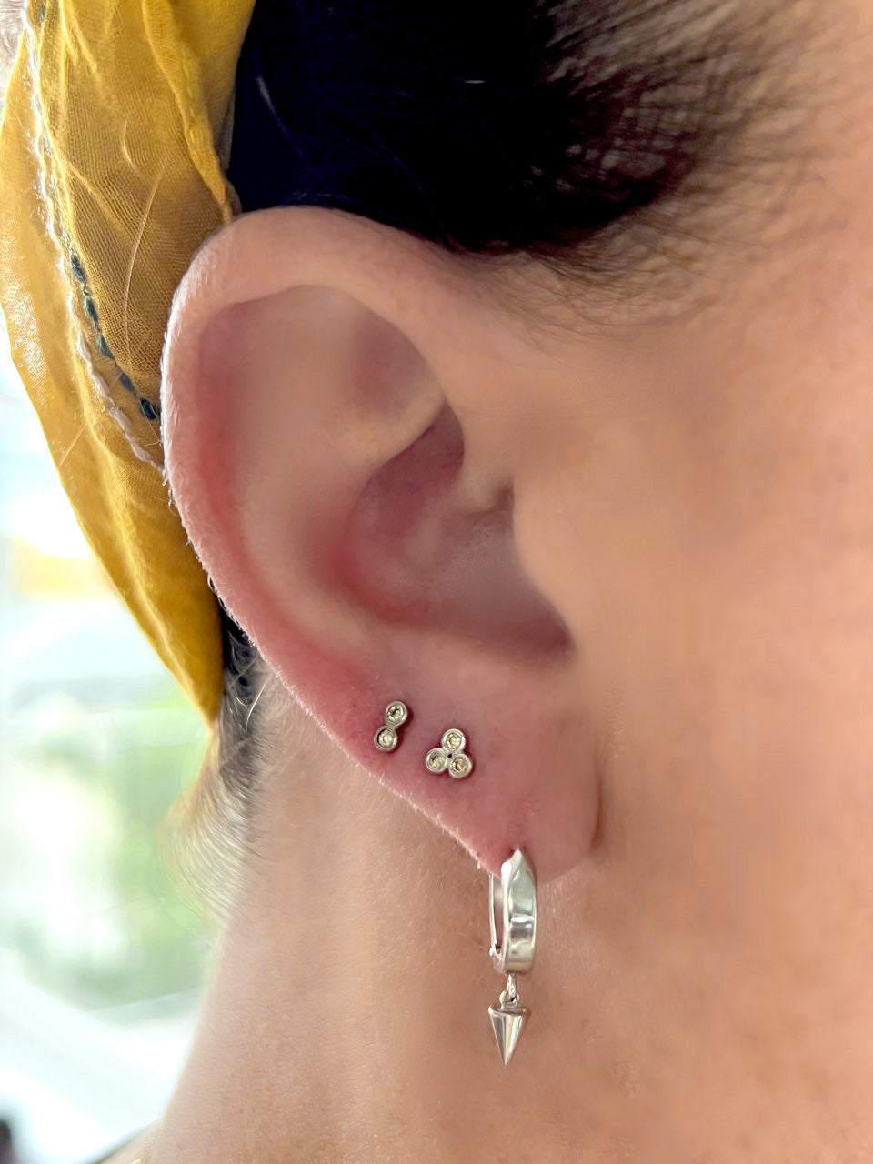 14K Yellow or White Gold Petite Double Bezel Diamond Stud Earrings